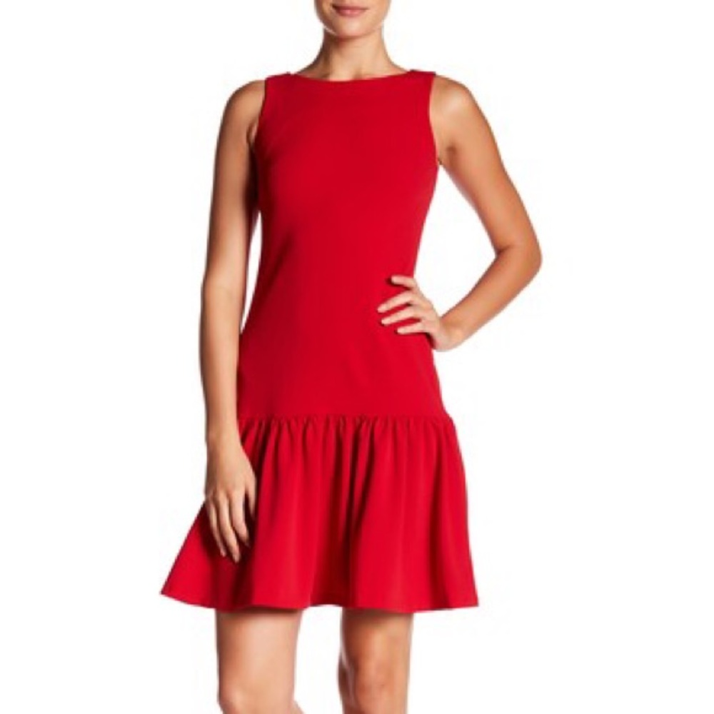 NWT Calvin Klein Red Ruffle Hem Sleeveless Dress